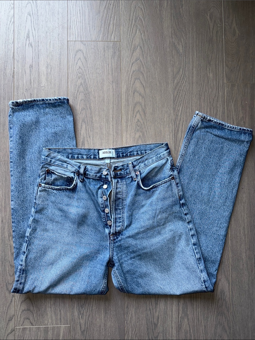 AGOLDE High Rise Vintage Light Blue Button-Fly Jeans